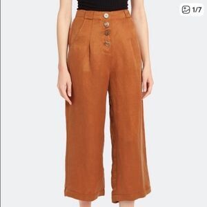 Sancia Isabel High Rise Linen Blend Wide Leg Crop Pant Brown